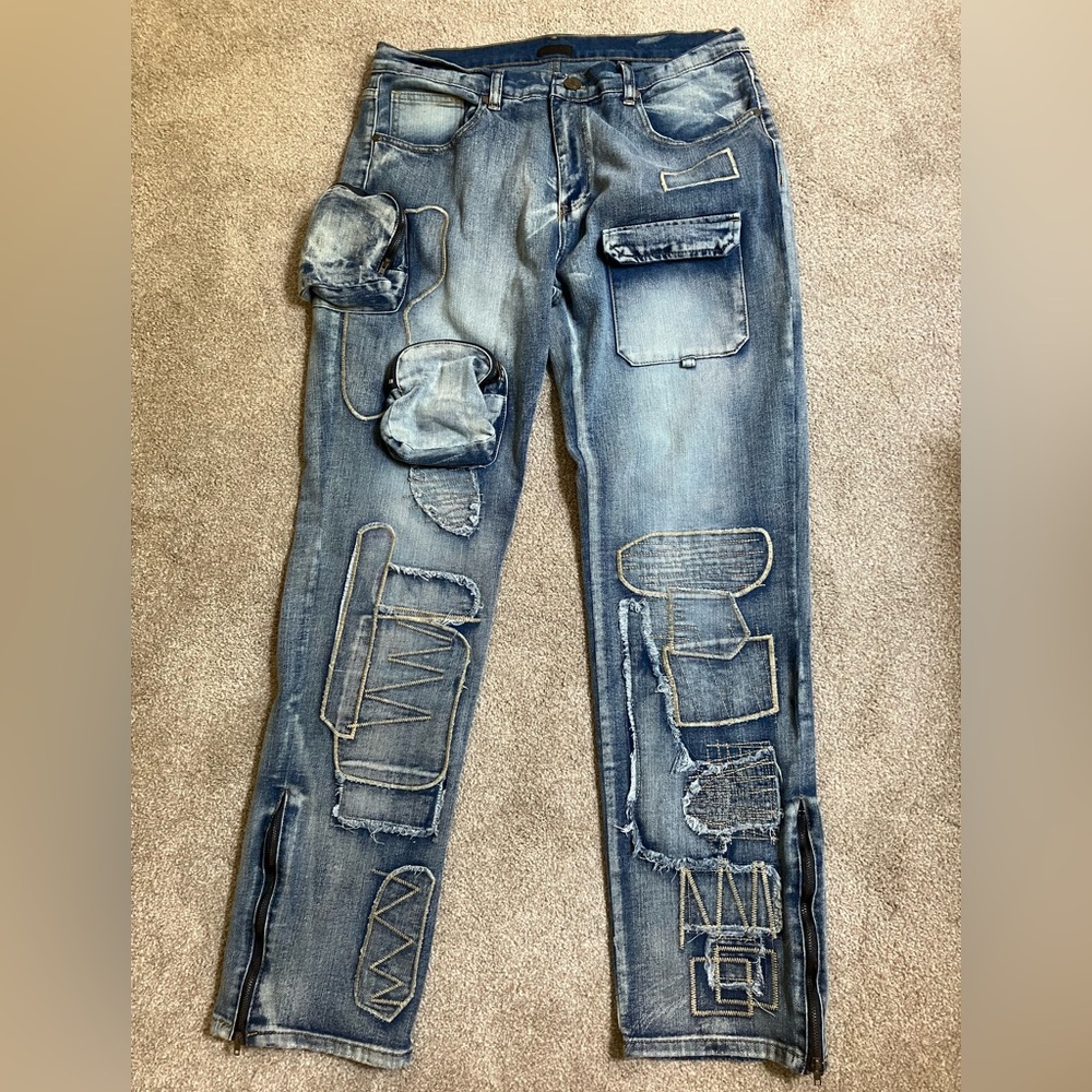 REASON straight distressed jeans utility urban Y2K streetwear Grunge Gen Z 34